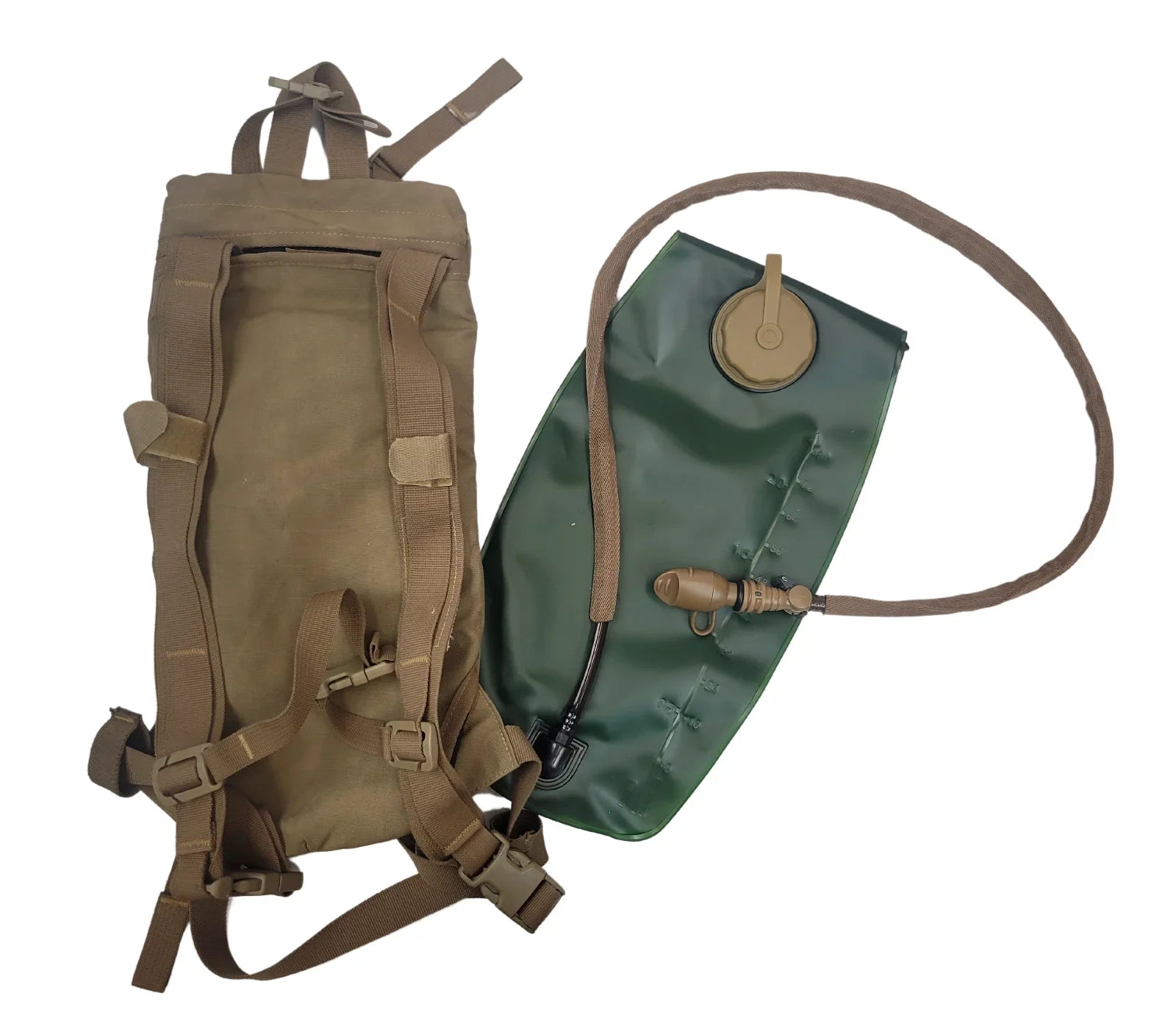 Military Outdoor Clothing Previously Issued Coyote Hydration Sizeystem Carrier with never used import bladder