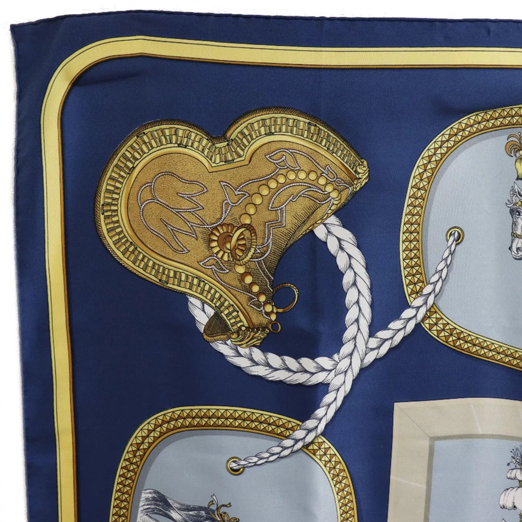 Pre-Owned Hermes Carre 90 GRAND APPARAT Dressed Horse Sizeilk Blue Women's Sizecarf (Fair)