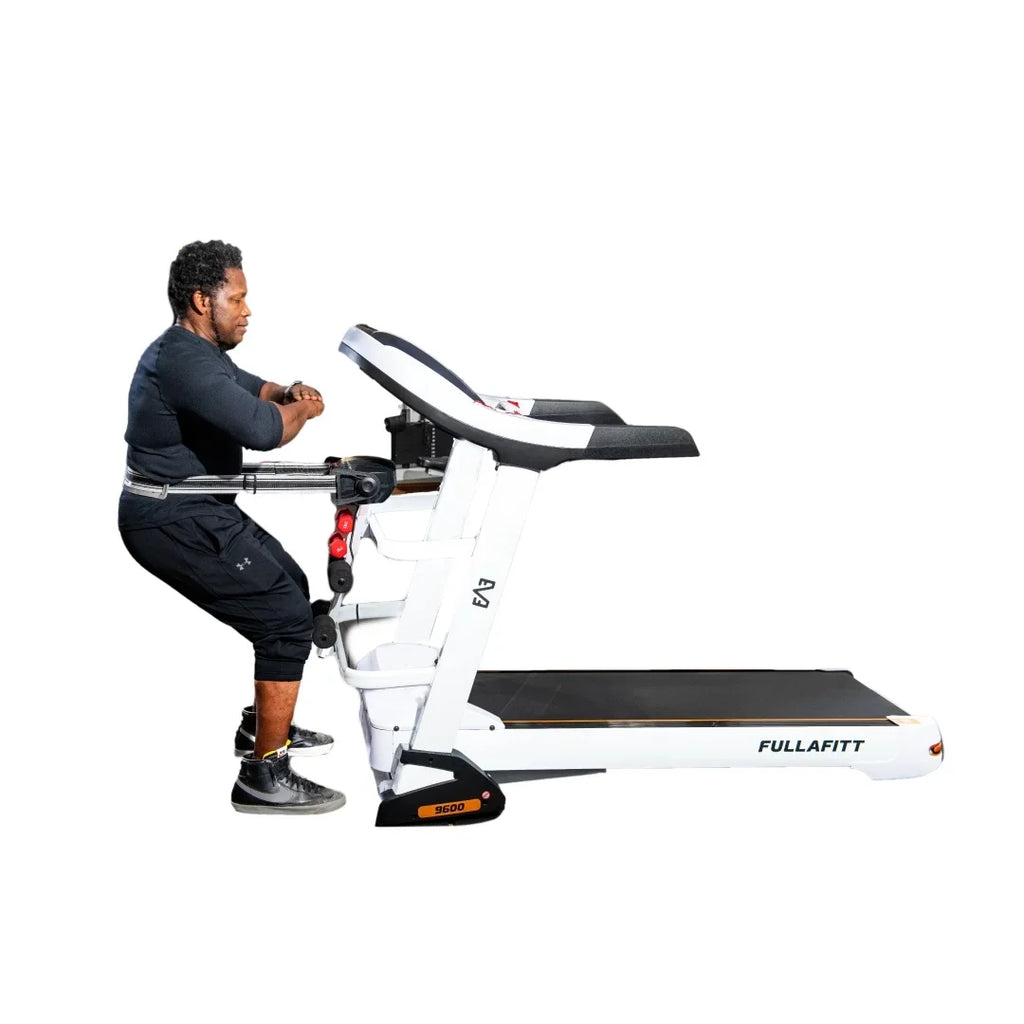World Best Folding Treadmill by FULLAFITT, 4.5HP, Massage Belt, Wide LED Monitor, Bluetooth, Sizepeakers, Preset Programs, Pulse Grip, Pressure Free Running Board