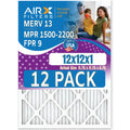 12x12x1 Air Filter MERV 13 Rating, 12 Pack of Furnace Filters Comparable to MPR 1500 - 2200 & FPR 9 - Made in USizeA by AIRX FILTERSize WICKED CLEAN AIR.