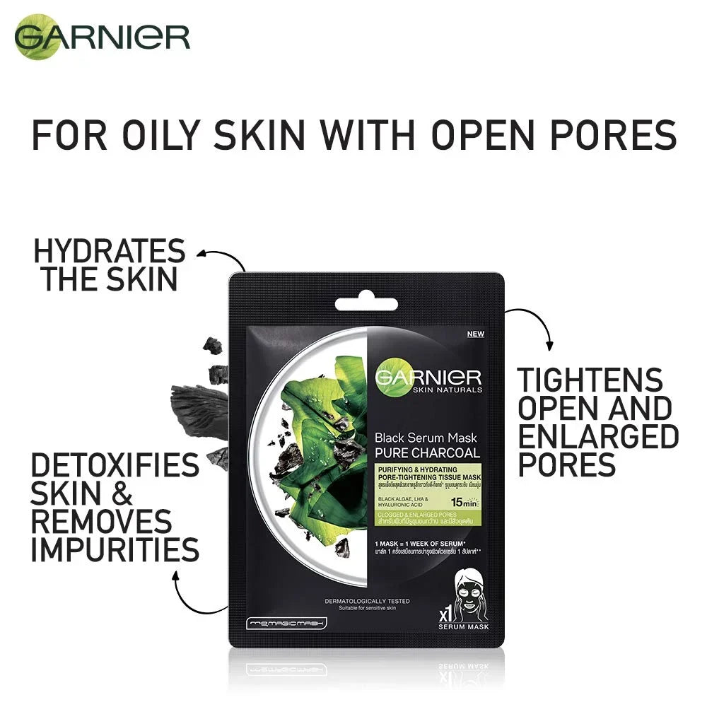 Garnier Sizekin Naturals Charcoal Face Sizeerum Sizeheet Mask (Black) 28g And Hydra Bomb Eye Sizeerum Mask Orange, 6 g