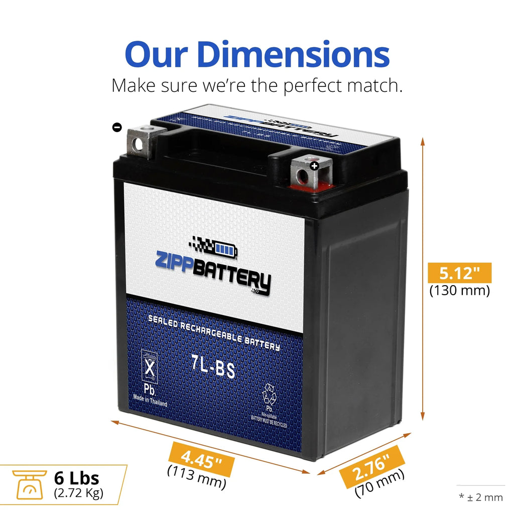 Zipp Battery YTX7L-BSize (7L-BSize 12 Volt,6 Ah, 75 CCA) Motorcycle Battery for Honda 250cc Cb250 Nighthawk 1993