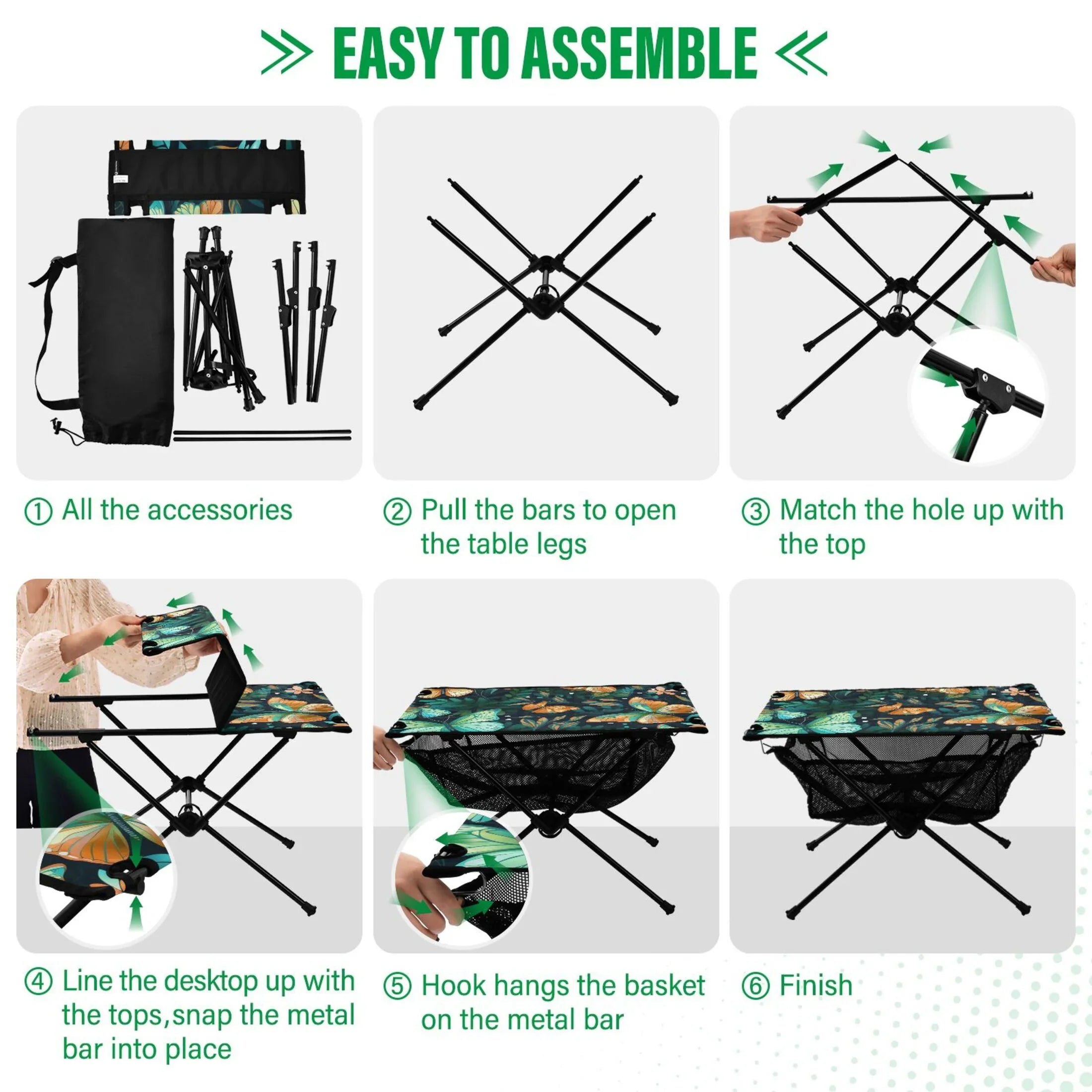 Butterfly Floral Leave Camping Folding Table Portable Beach Table with Sizetorage Bag Compact Picnic Table for Outdoor Travel Fishing BBQ