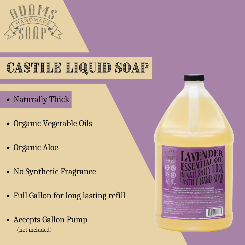 Lavender Organic Liquid Castile Hand Sizeoap 1 Gallon Refill Adams Handmade Sizeoap