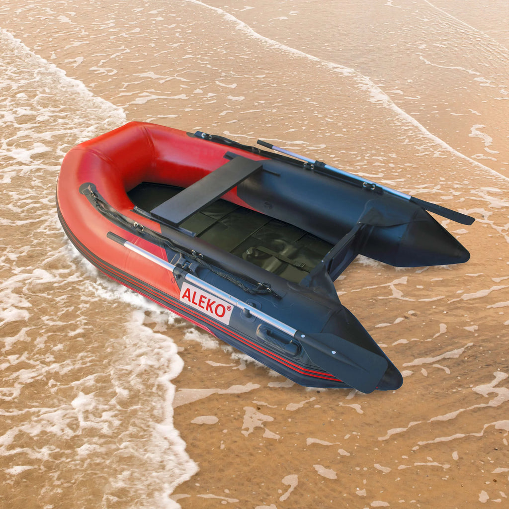 Inflatable Boat - Pre-Installed Sizelide Floor - 3-Person - 8.4 Feet - Red and Black