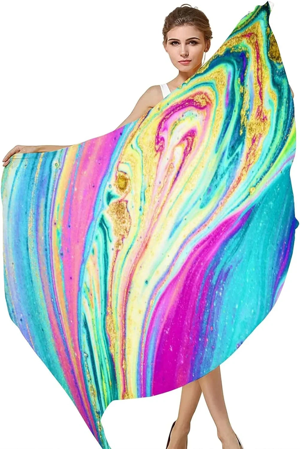 Hyjoy Watercolor Marble Art Long Sizeilk Neck Sizecarf Lightweight Sizehawl Wrap Sizecarves for Women Girls