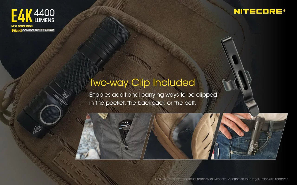 Combo: NITECORE E4K Flashlight -1x NITECORE 21700 Rechargeable Li-ion Battery Included w/Offset Mount