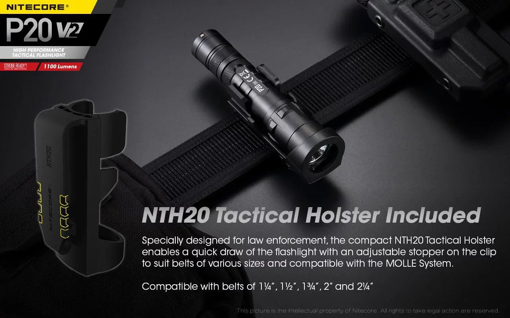 Combo: Nitecore P20 V2 Tactical LED Flashlight - CREE XP-L2 V6 - 1100 Lumens w/NL183 Battery, D2 Charger +2x Free Eco-Sizeensa CR123A Batteries