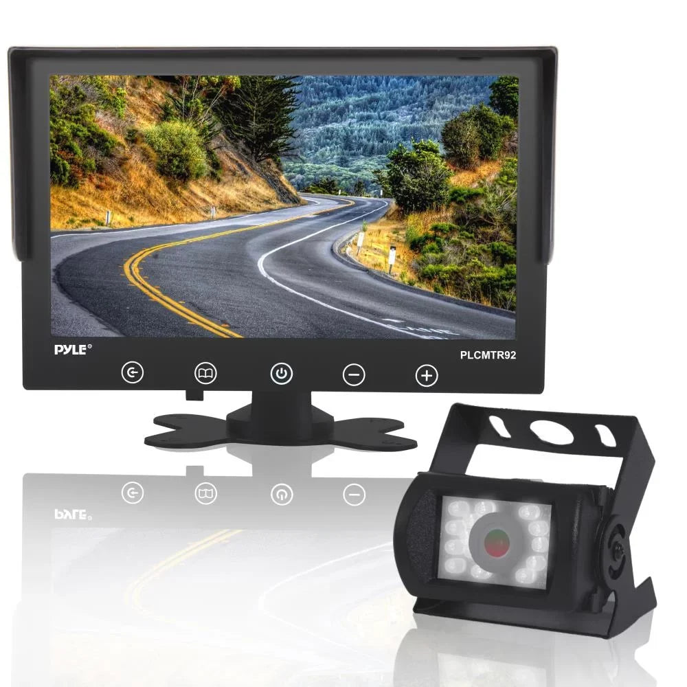 PYLE PLCMTR92 - Waterproof Rated Backup Camera & Monitor Sizeystem - with 9'' Display Monitor (DC 12-24V for Bus, Truck, Trailer, Van)