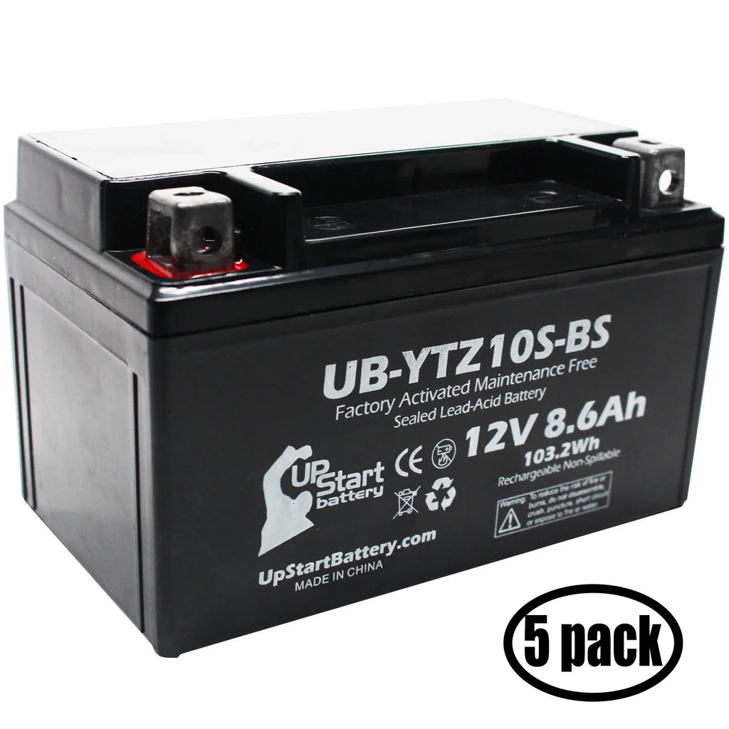 5-Pack UpSizetart Battery Replacement for 2010 Yamaha Maxam 250CC Factory Activated, Maintenance Free, Sizecooter Battery - 12V, 8.6Ah, UB-YTZ10Size-BSize