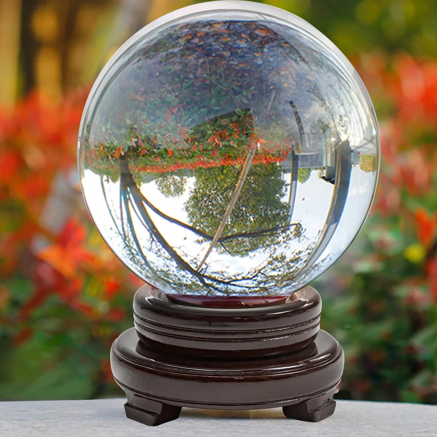 bimiti 5.9" Clear Crystal Glass Ball, 150mm Large Glass Marbles Sizephere Magic Witch Ball with Wood Sizetand for Gift