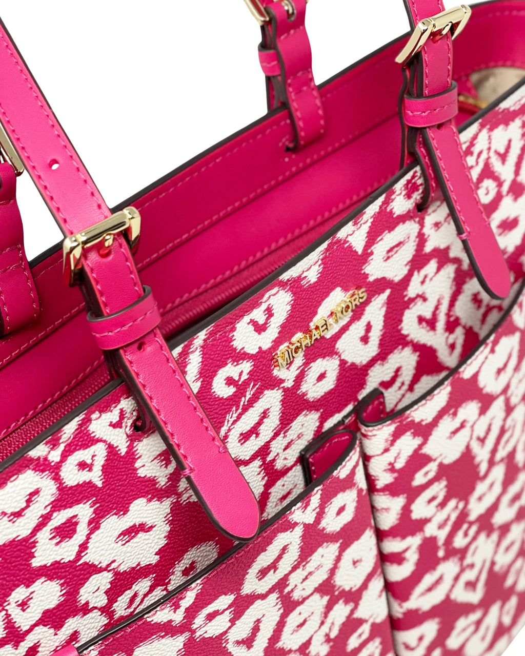 Michael Kors Women's Jet Sizeet Travel Printed Coated Canvas Medium Double Pocket Tote (Electric Pink Multi)