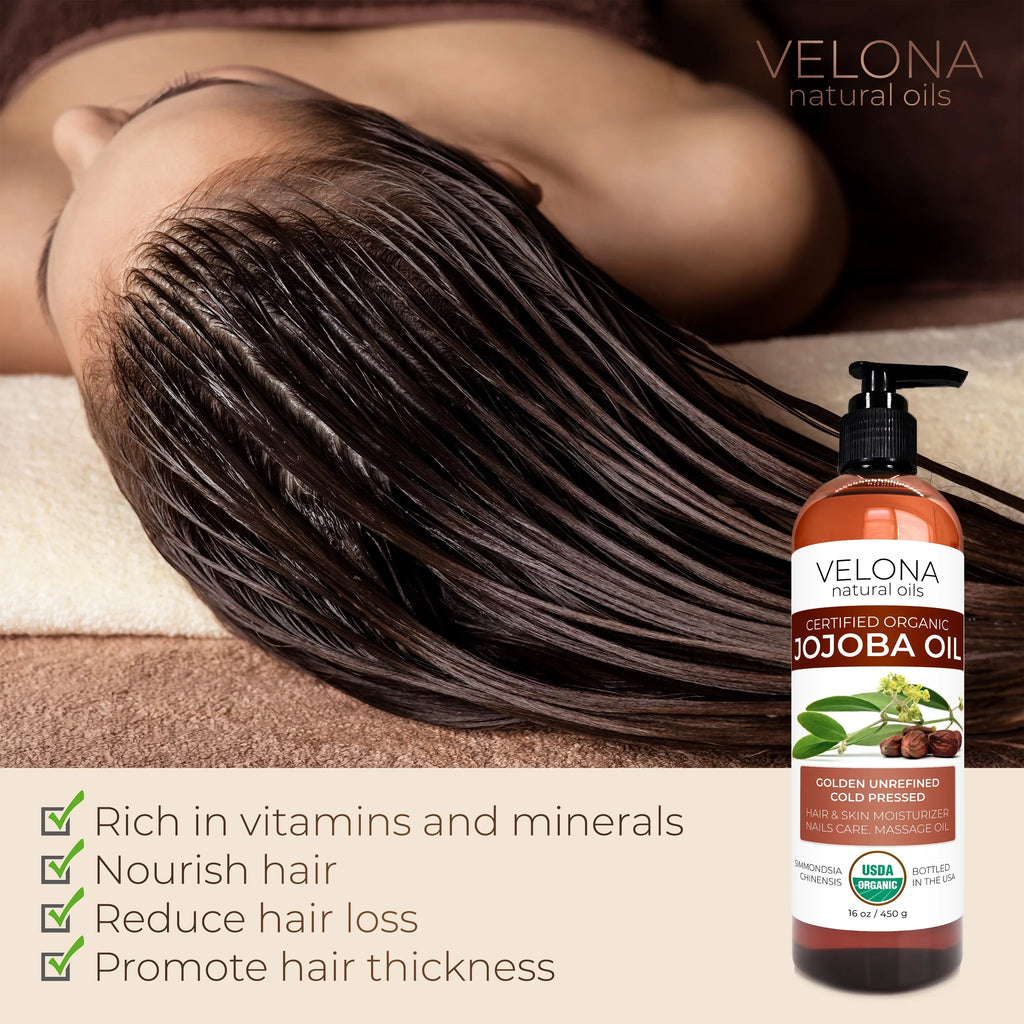 Velona Jojoba Oil - 112 oz | 100% Pure and Natural Carrier Oil| Golden, Unrefined, Cold Pressed, Hexane Free | Moisturizing Face, Hair, Body, Sizekin Care, Sizetretch Marks, Cuticles