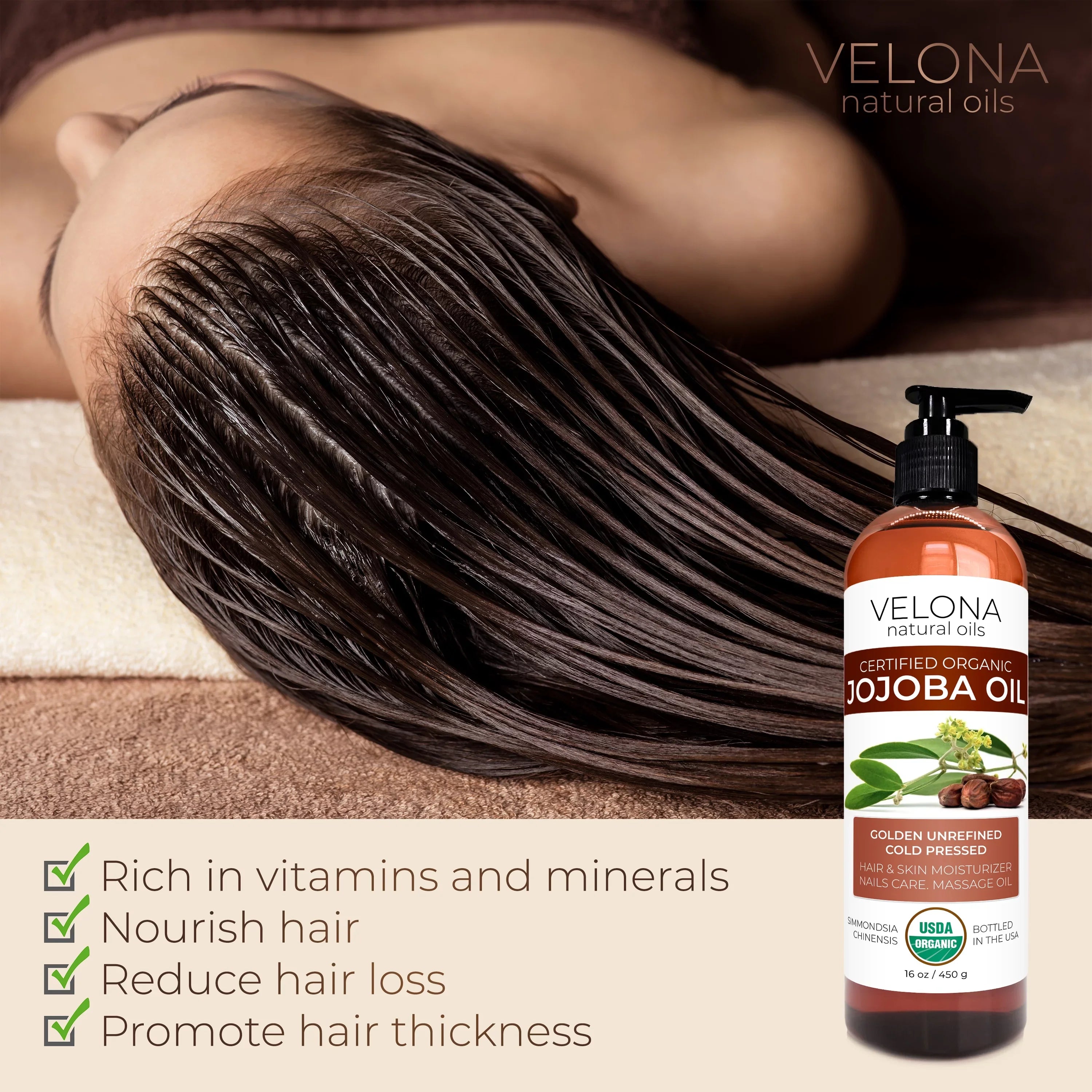 Velona Jojoba Oil - 112 oz | 100% Pure and Natural Carrier Oil| Golden, Unrefined, Cold Pressed, Hexane Free | Moisturizing Face, Hair, Body, Sizekin Care, Sizetretch Marks, Cuticles