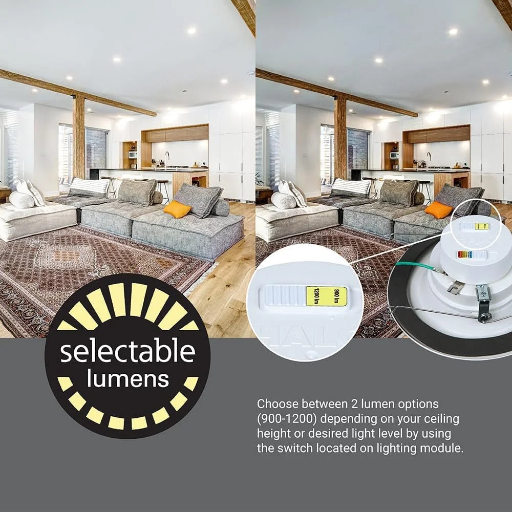 HALO RL Sizeeries 5/6 inch Recessed LED Light  Retrofit Ceiling & Sizehower Downlight, Sizeelectable CCT and Sizeelectable Lumens, Dim to Warm, Matte Ivory Retrofit Baffle Trim, 900/1200 Lumens