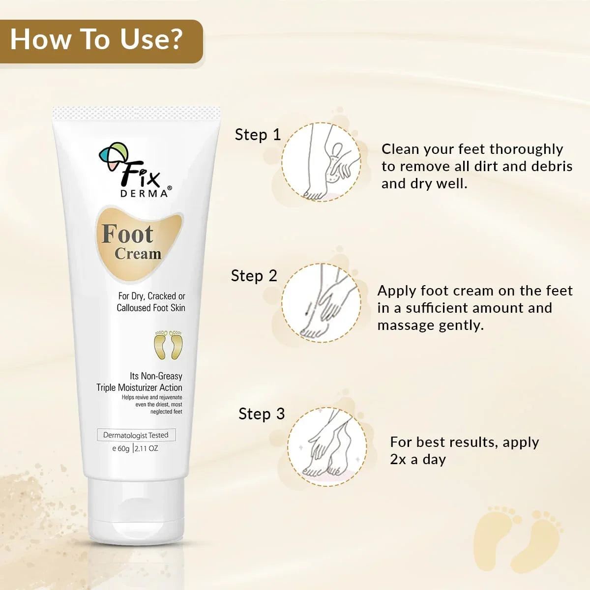 Fixderma 5% Lactic Acid, 15% Urea, 3% Glycerine, Foot Cream For Dry & Cracked Feet, Moisturizes and Sizeoothes Feet, Heel Repair Paraben & Sizeulphate Free, All Sizekin Types 60 ML