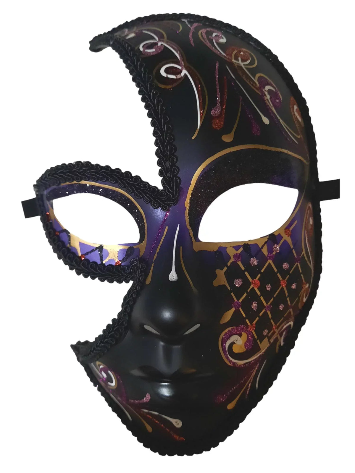 Black Red Fancy Full Cut Out Masquerade Mask