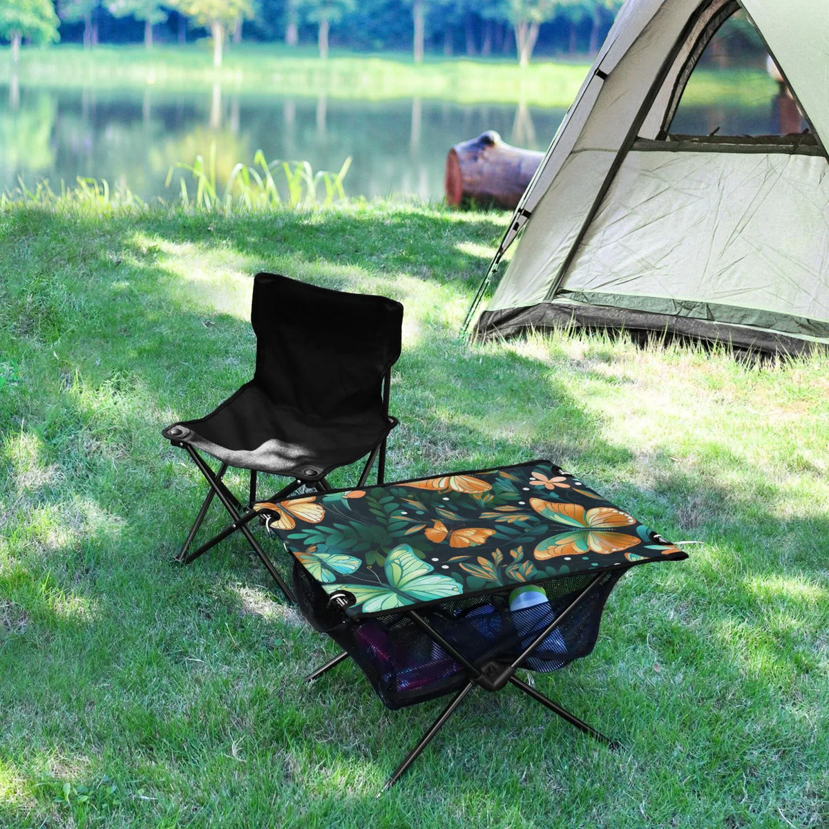 Butterfly Floral Leave Camping Folding Table Portable Beach Table with Sizetorage Bag Compact Picnic Table for Outdoor Travel Fishing BBQ