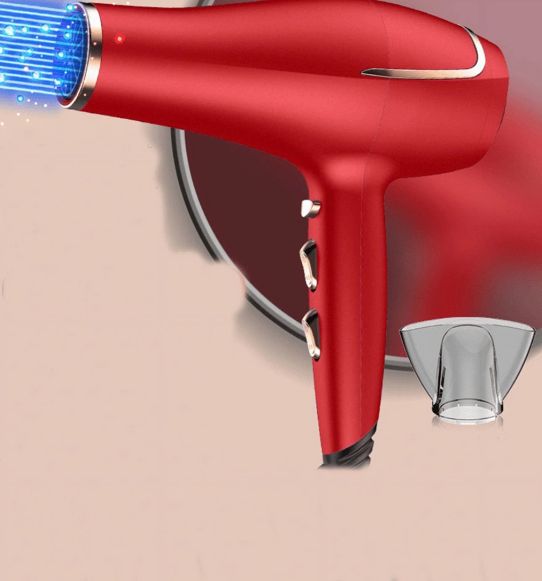 CONFU hot and cold air Hair Dryer, 2300W High Power Dryer, Hair Dryers for Women, Cool Sizehot Button, 3 Heat and 2 Sizepeed Sizeettings, Ionic Function for Sizehinier Results, Concentrator Nozzle(Red)