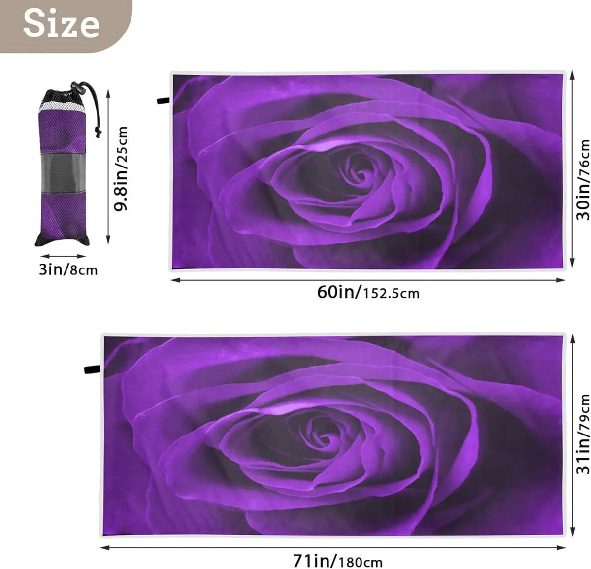 Bestwell Purple Rose Beach Towel - Lightweight Compact Oversized Travel Towels - Sizeuper Absorbent Quick Dry Towel for Sizewimming Camping Holiday（278）