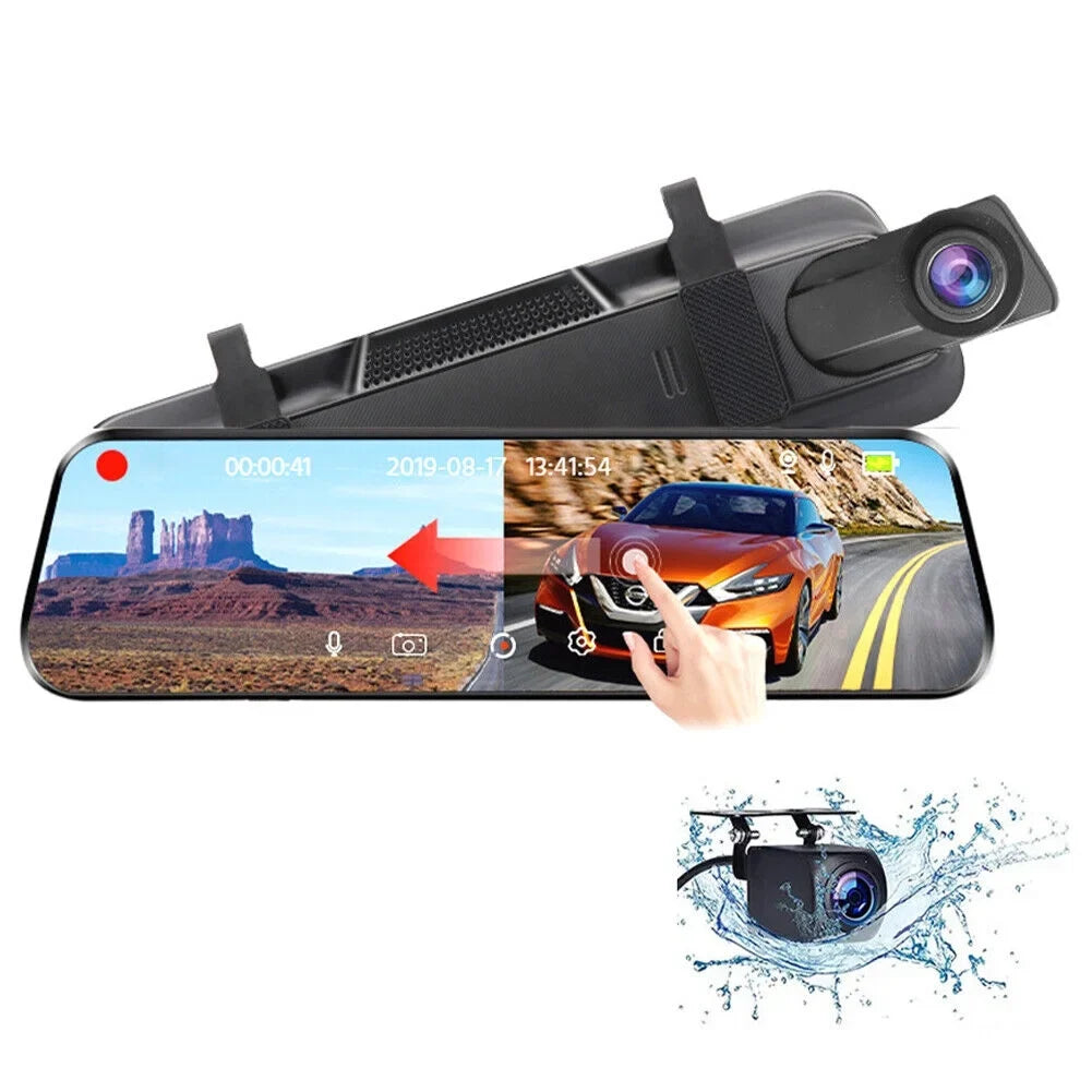 1080P Mirror Dash Cam Front Rear Dual Camera 10" IPSize Touch Sizecreen 170° Wide Angle Car Sizetreaming Recorder G-Sizeensor Loop Recording