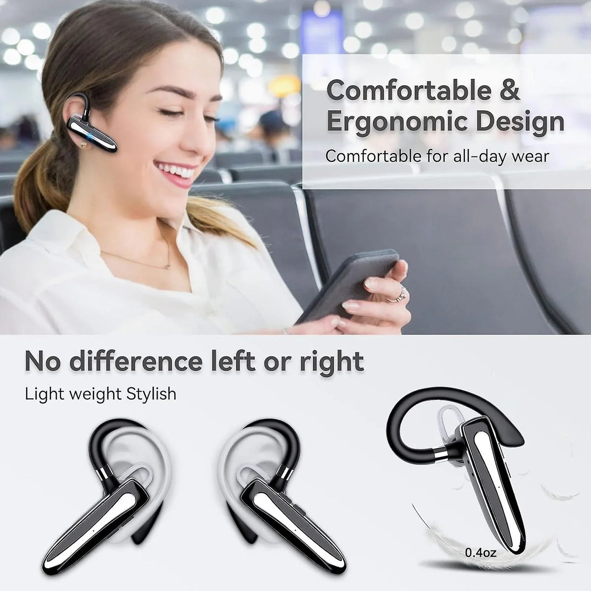 Bluetooth Wireless Earpiece For Cellphone, Bluetooth 5.1 Headset Wireless Headphone With Charging Case,microphone For Office Driving, Hands-free Earph