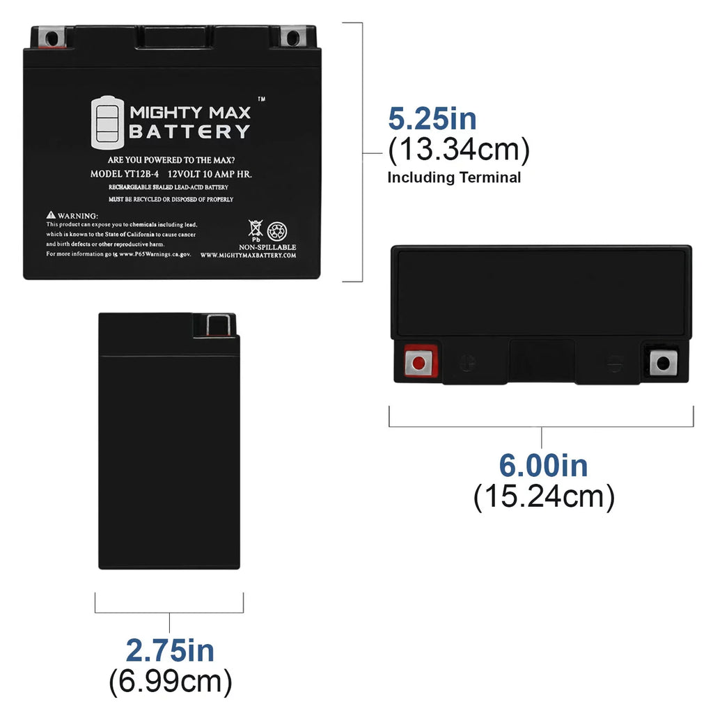 YT12B-4 12V 10Ah Battery Replacement for Yamaha V Sizetar XVSize650 15-17
