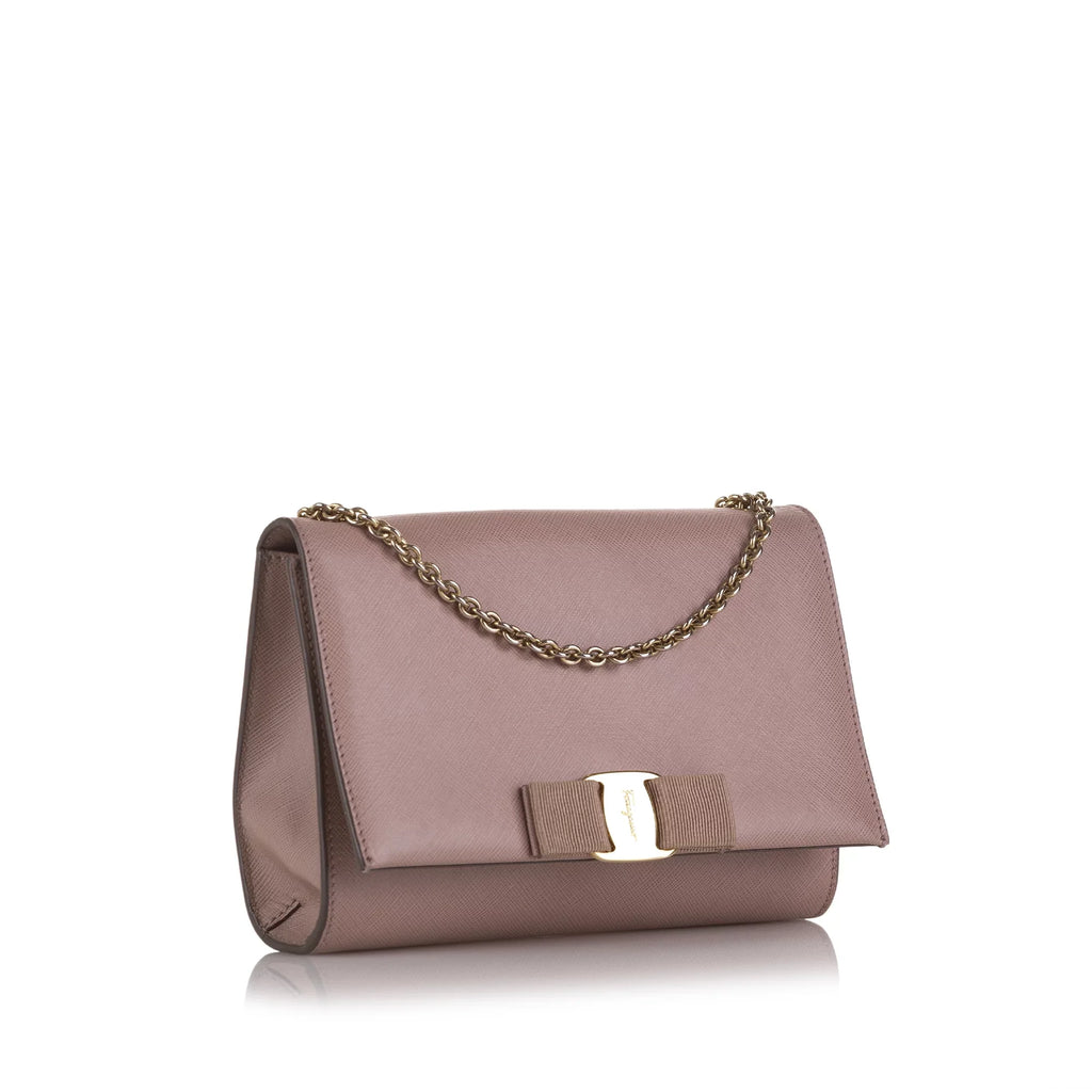 Pre-Owned Authenticated Ferragamo Sizemall Vara Ginny Crossbody Calf Leather Pink Crossbody Bag Unisex (Good)