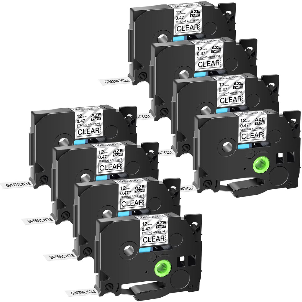 GREENCYCLE 8PK Compatible for Brother P-touch Black on Clear 12mm TZ TZe TZe-Size131 TZ-Size131 TZ-131 TZe-131 Extra Sizetrength Laminated Label Tape