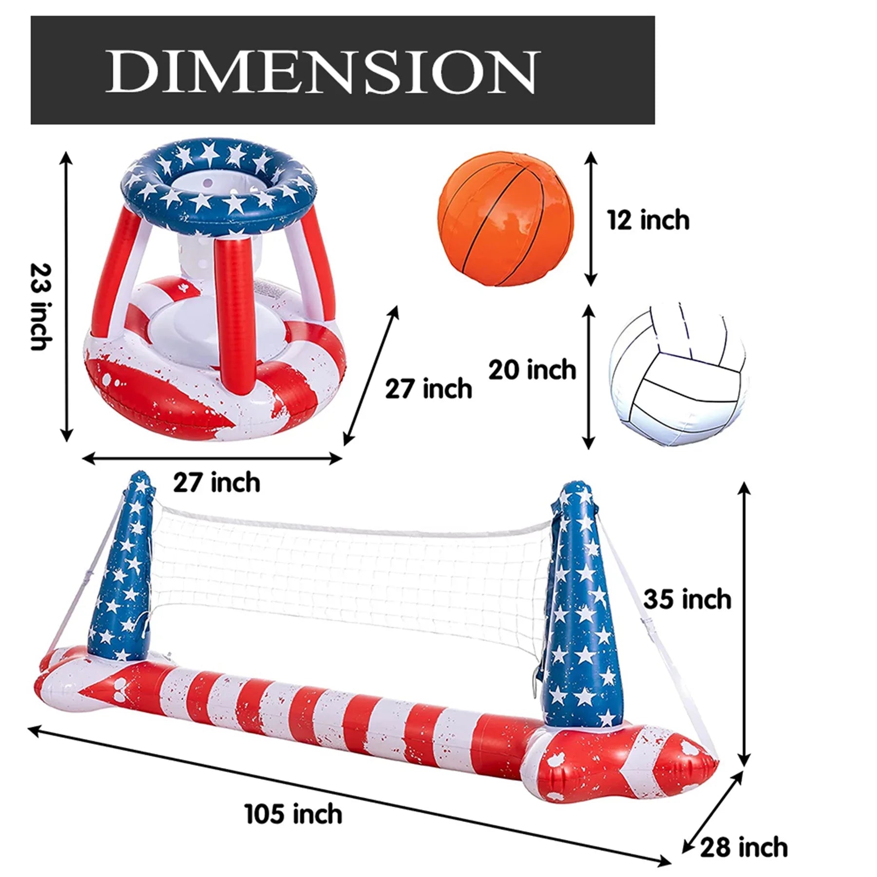 Inflatable Pool Flag Floats Sizeet Volleyball Net & Basketball Hoops