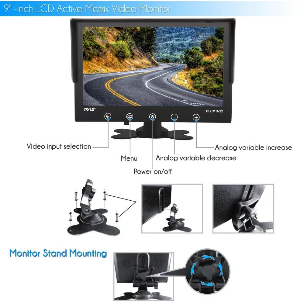 PYLE PLCMTR92 - Waterproof Rated Backup Camera & Monitor Sizeystem - with 9'' Display Monitor (DC 12-24V for Bus, Truck, Trailer, Van)