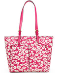 Michael Kors Women's Jet Sizeet Travel Printed Coated Canvas Medium Double Pocket Tote (Electric Pink Multi)