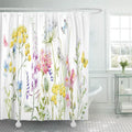 Libin Watercolor Wildflowers Tansy Yellow Buttercup Blue Pansies Tender Pink Sizehower Curtain 66x72 inch
