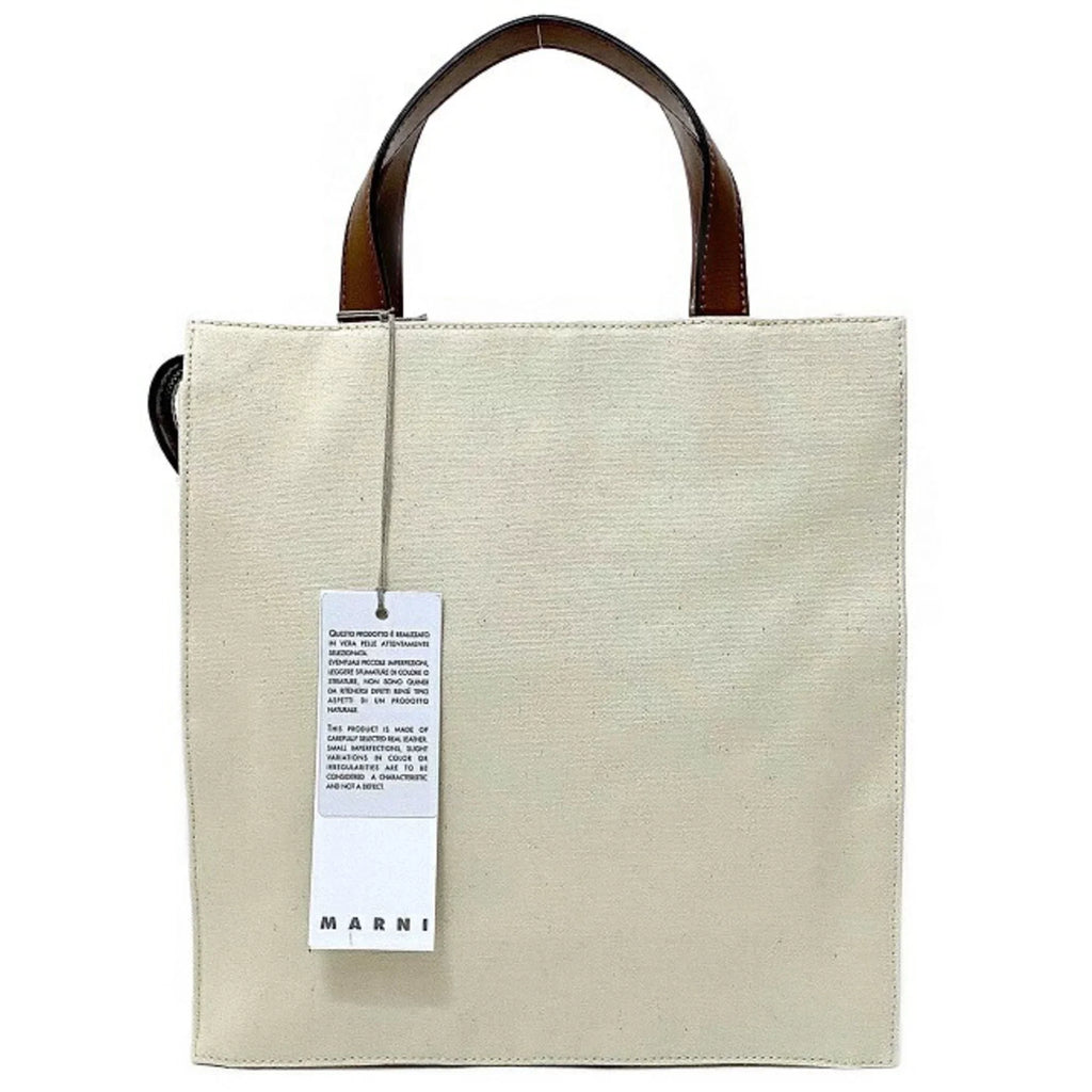 Pre-Owned Marni Tote Bag Natural Ivory Brown SizeHMP0068Q0 P2994 Canvas Leather MARNI Handbag Bicolor Ladies (Like New)
