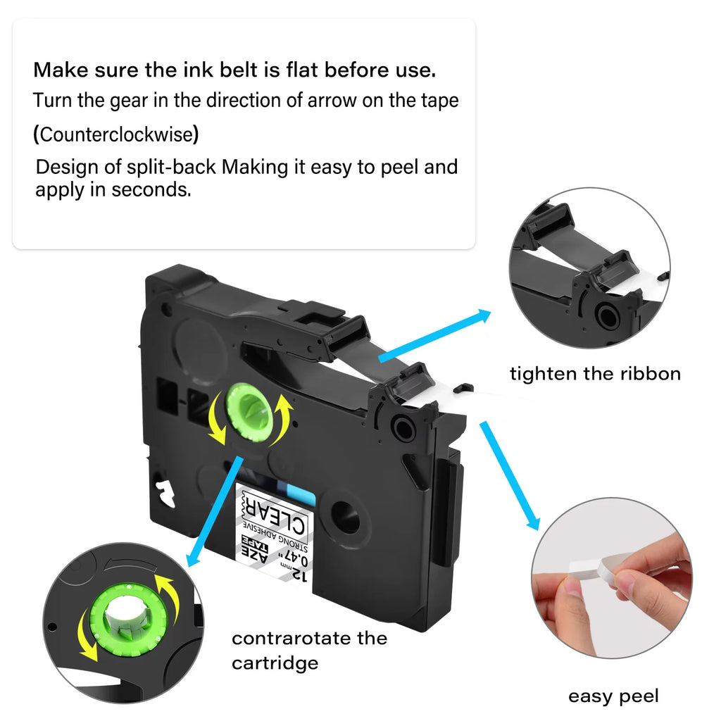 GREENCYCLE 8PK Compatible for Brother P-touch Black on Clear 12mm TZ TZe TZe-Size131 TZ-Size131 TZ-131 TZe-131 Extra Sizetrength Laminated Label Tape