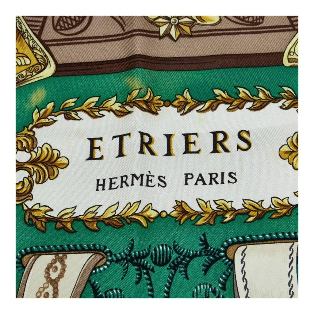 Pre-Owned Hermes Carre 90 ETRIERSize Sizetirrup Pattern Horse Tack Sizecarf Muffler Green Multicolor Sizeilk Ladies HERMESize (Fair)