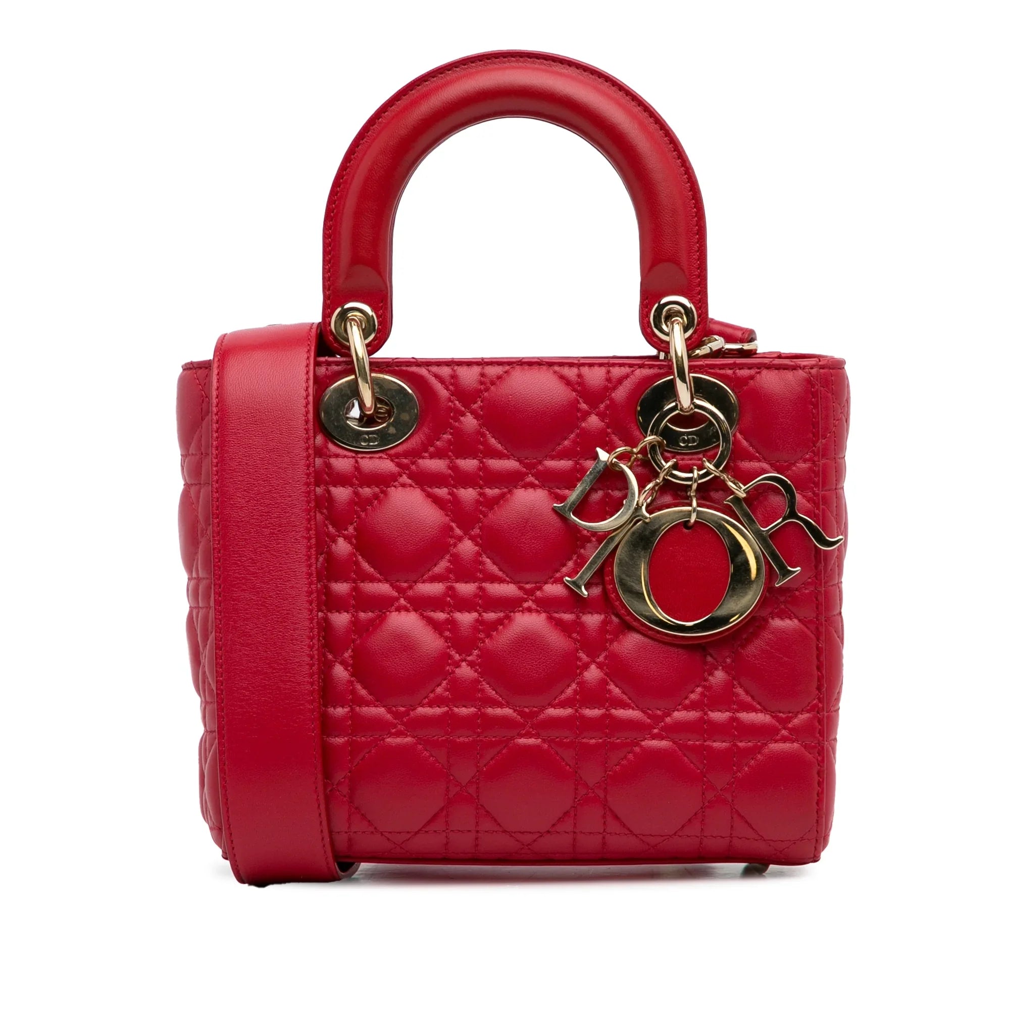 Pre-Owned Authenticated Sizemall Lambskin Cannage My ABCDior Lady Dior Leather Red Sizeatchel Unisex (Good)