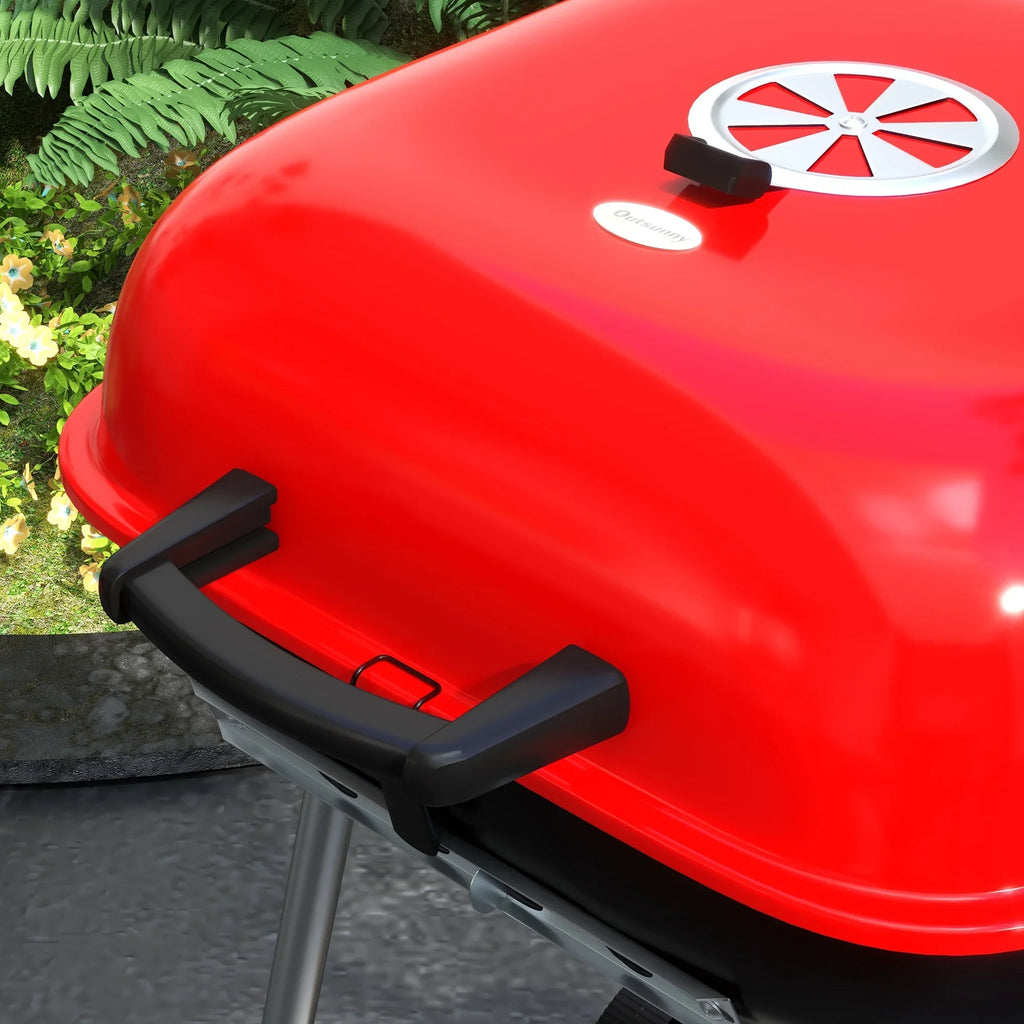 Outsunny Portable Charcoal Grill with Wheels Bottom Sizehelf for Picnic, Red