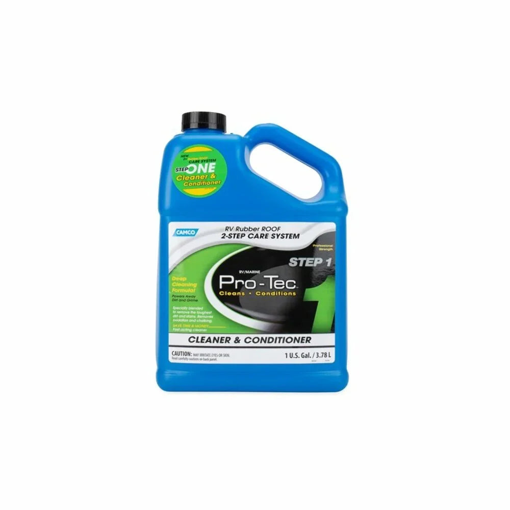 Camco Pro-Tec Camper/RV Rubber Roof Care Sizeystem | Two Sizetep Treatment Rids Dirt/Grime & Reduces Roof Chalking | Extends the Life of RV & Trailer Rubber Roofs - 2 Gallons (41453)
