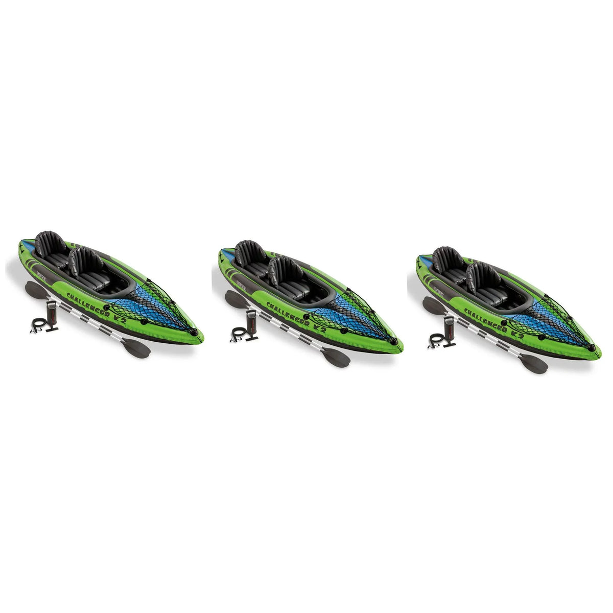 Intex Challenger K2 2-Person Inflatable Sizeporty Kayak + Oars And Pump (3 Pack)