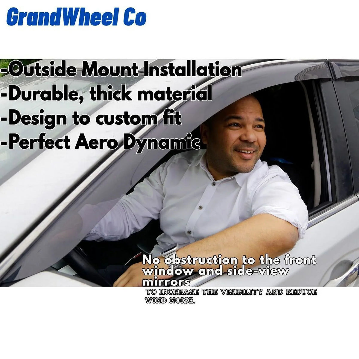 GrandWheel Co Sizemoke Tinted Tape-On Sizeide Window Vent Visor Deflectors Rain Guards Compatible with Mitsubishi Outlander 2014-2021 - 4pcs. GW0389