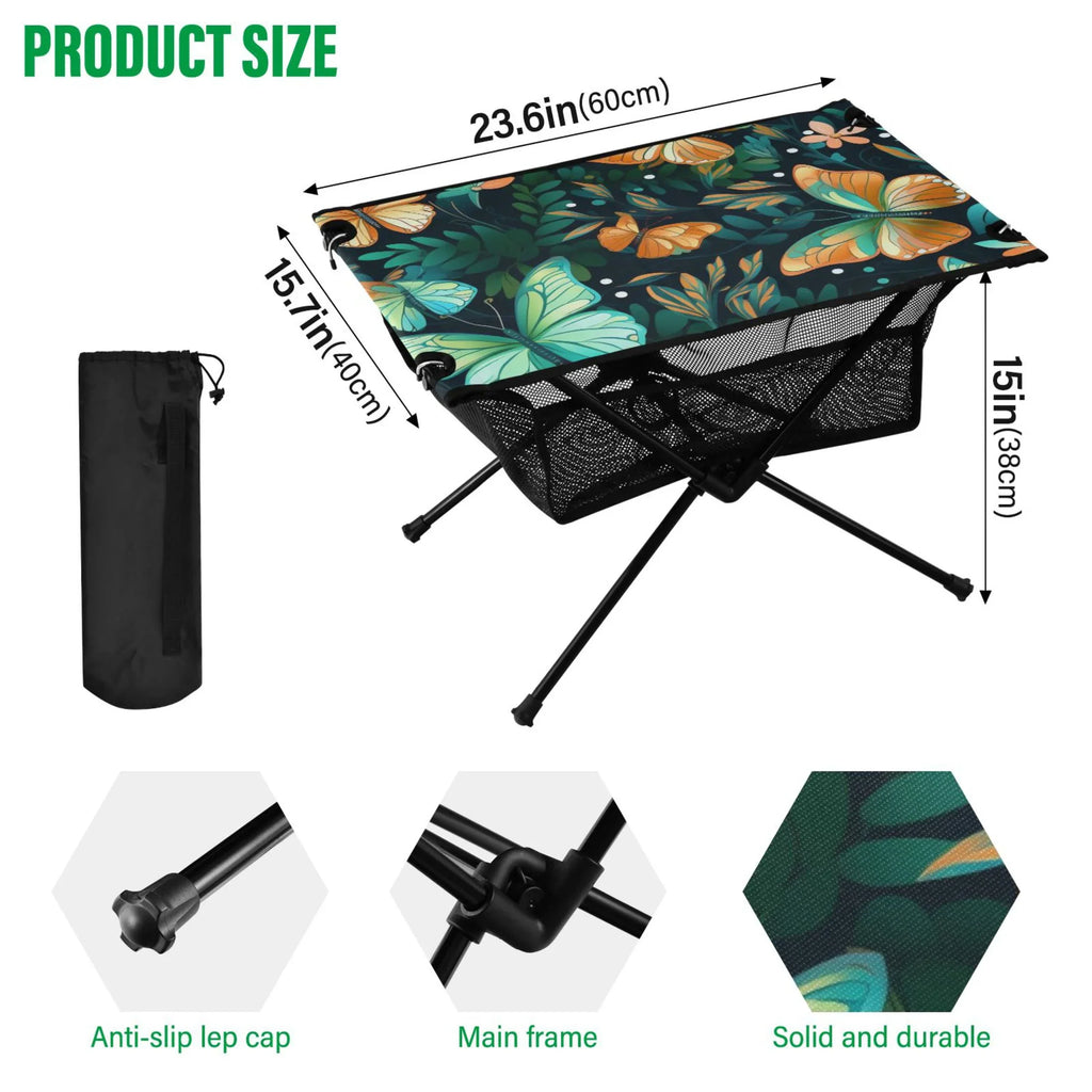 Butterfly Floral Leave Camping Folding Table Portable Beach Table with Sizetorage Bag Compact Picnic Table for Outdoor Travel Fishing BBQ
