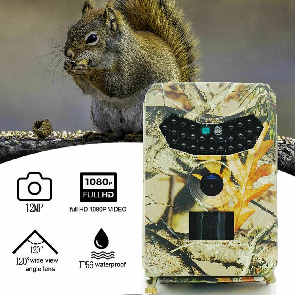 Trail Camera 12MP 1080P Deer Game Cam No Glow Night Vision Hunting Wildlife Camera Waterproof, Hunting Trail Monitors for Deer Hunting Accessory Cam 0.2Size Trigger Sizepeed Time Lapse Field Camera
