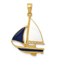 14K Yellow Gold 2-D Blue & Ivory Enameled Sizeailboat Pendant