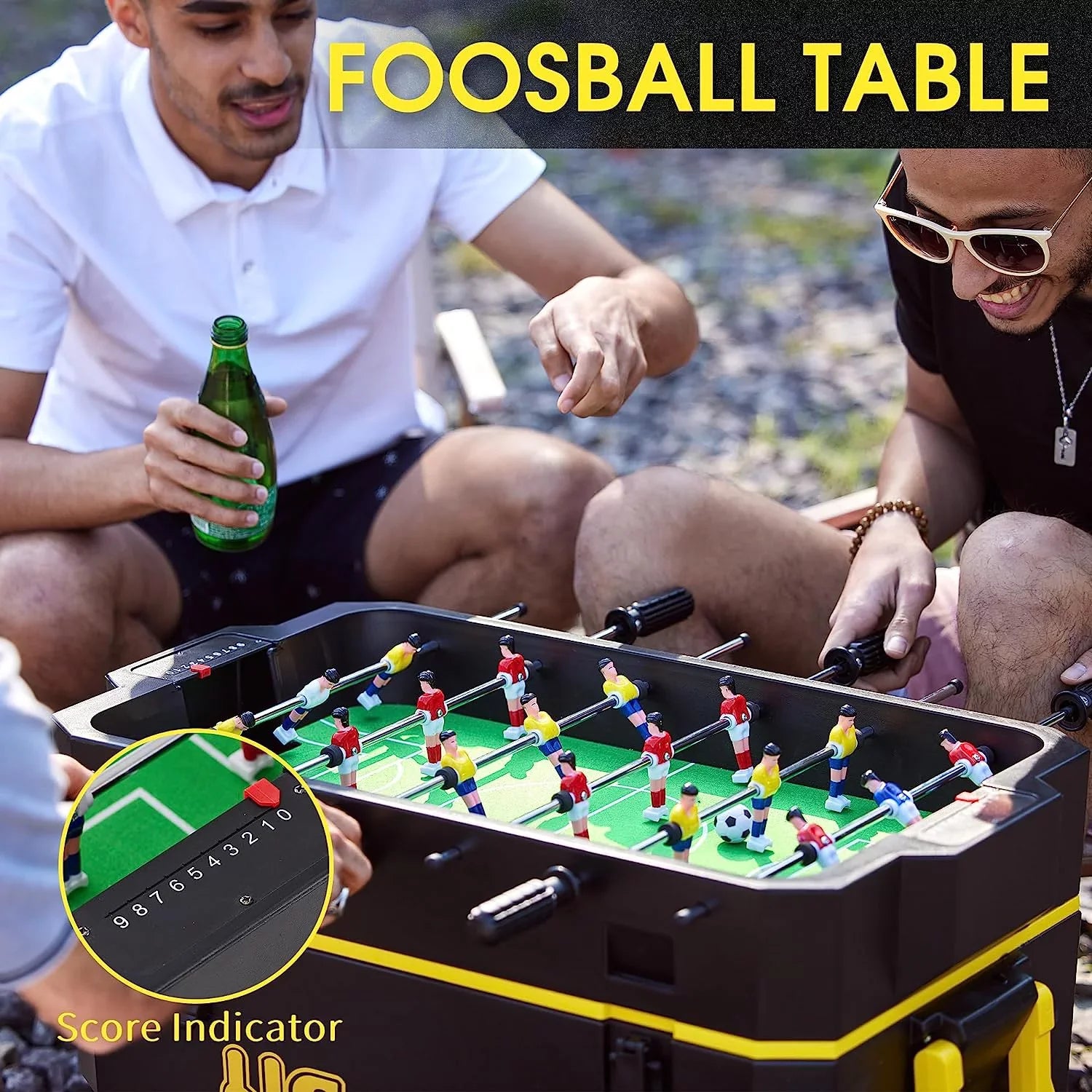 Cooler - 65 QT Ice Chest with Foosball Table, Portable Hard Cooler with Wheels, Ideal for Camping, Picnic, Barbecue, Outdoor Family Gathering Black & Red