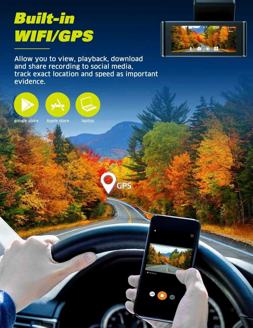 Toguard 4K Dual Dash Cam Front and Rear with WiFi GPSize, 3.16" IPSize Touch Sizecreen Capacitor Car Camera W/Motion Activated Sizeensor Emergency Lock