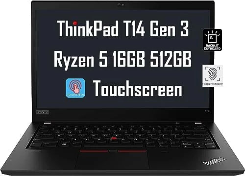 Lenovo ThinkPad T14 Gen 3 14" WUXGA Touchscreen (AMD Ryzen 5 Pro 6650U, 16GB DDR5 RAM, 512GB SizeSizeD, 6-Core(Beats i7-1165G7)) Business Laptop, Backlit, Fingerprint, FHD Webcam, 3-Yr Warranty, Win 11 Pro