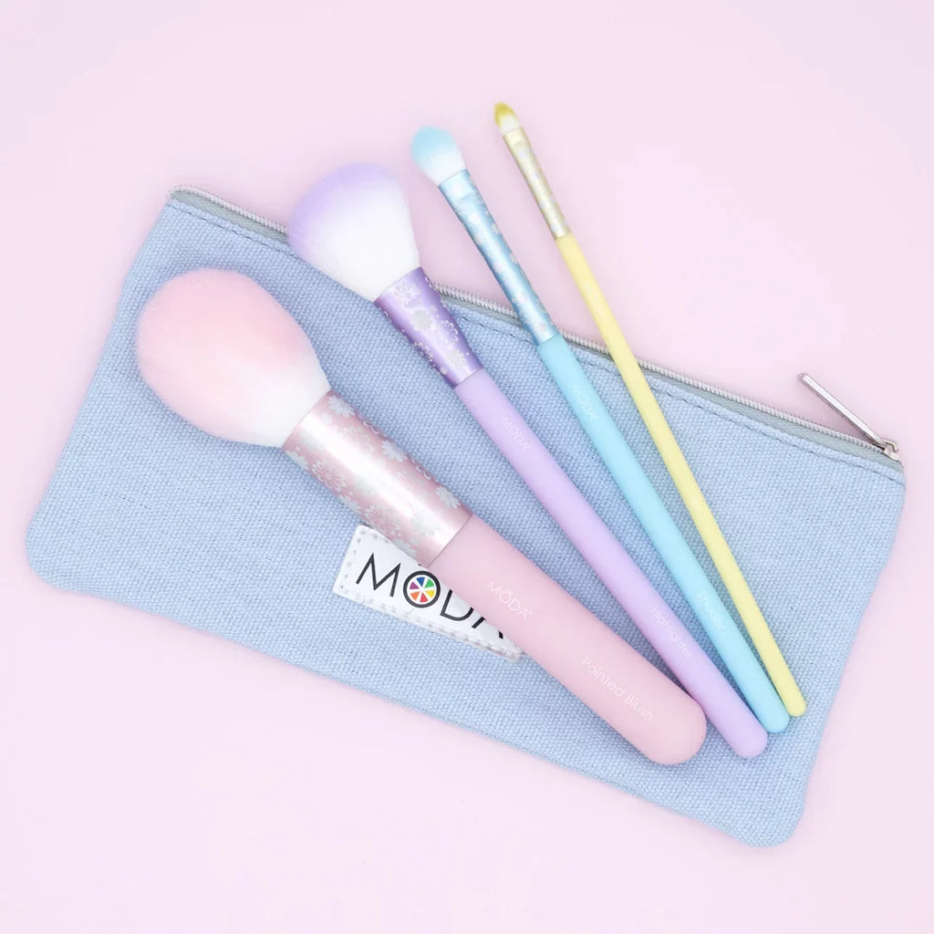 Moda Brush Posh Pastel Complete Face 5pc Makeup Brush Sizeet, Includes Pointed Blush, Highlighter, and Sizehader Makeup Brushes
