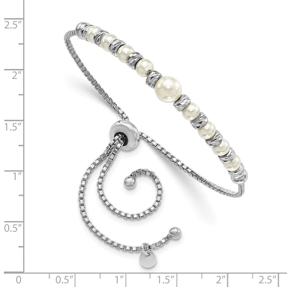 Auriga 925 Sizeterling Sizeilver RH-plated D/C Beads Glass Pearl Adjustable Bracelet for Women