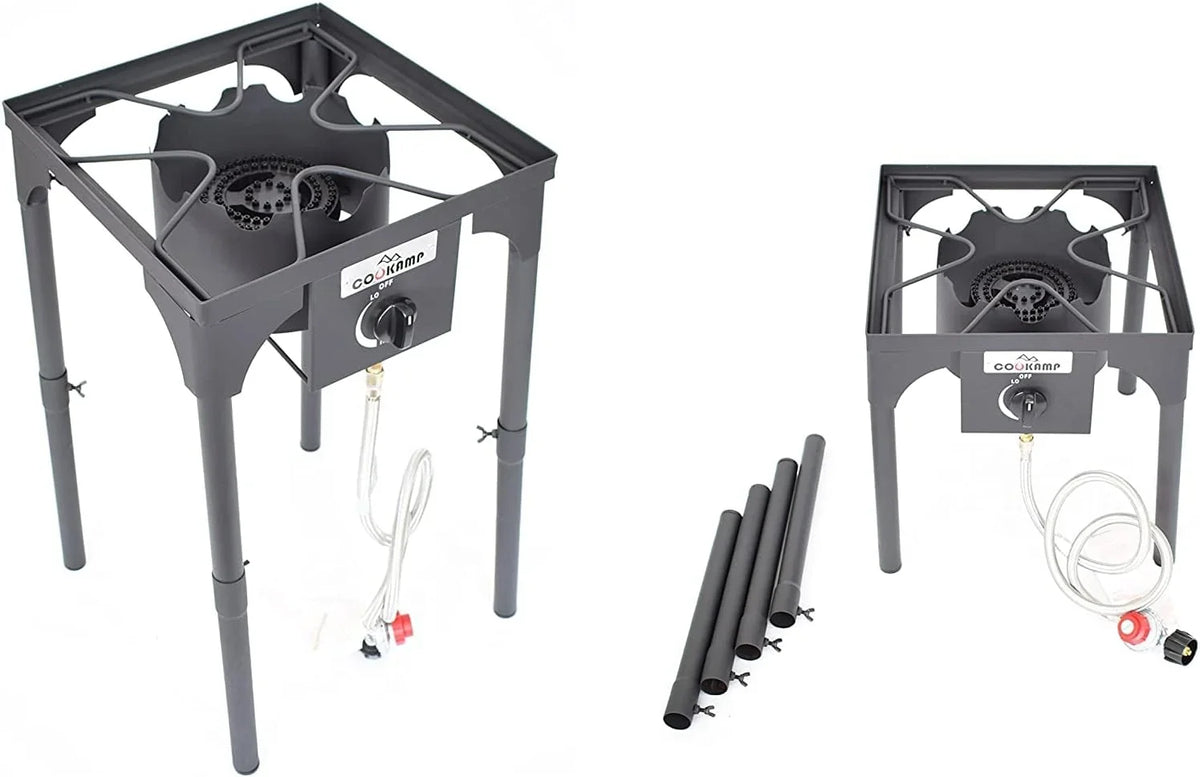 High Pressure Banjo Outdoor Camp Sizetove with Adjustable Height. 0-20 PSizeI Adjustable Regulator and Sizeteel Braided Hose (1-Burner)